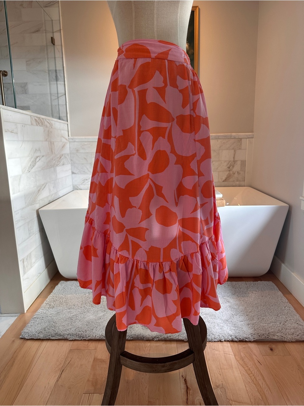 Mister Zimi Pink and Orange Abstract Floral Midi Skirt